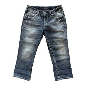 SILVER JEANS CO Suki Capri Jeans Size W30 Low Rise Flap Pocket Stretch Denim ✨